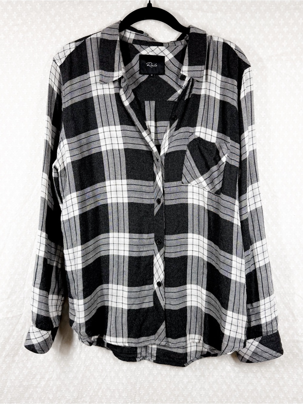 Rails Black White Hunter Pewter Frost Button Down Flannel Top